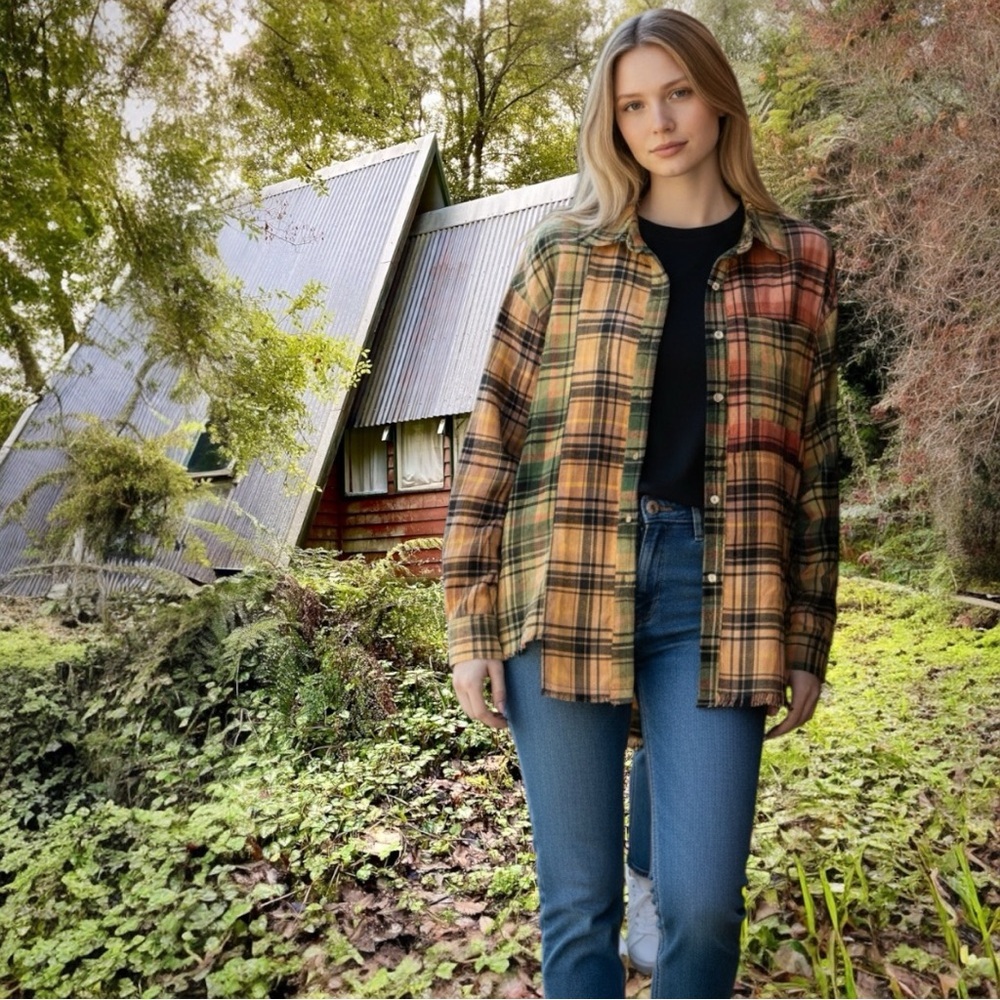 Bibi Sample Mismatched Plaid Button-Up Shirt